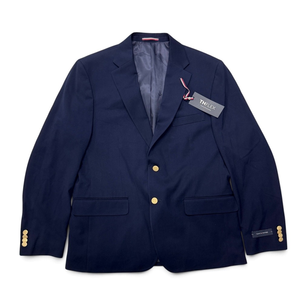 Tommy Hilfiger Mens TH Flex Oswell Navy Blazer Gold Buttons 42 Short NWT 42S